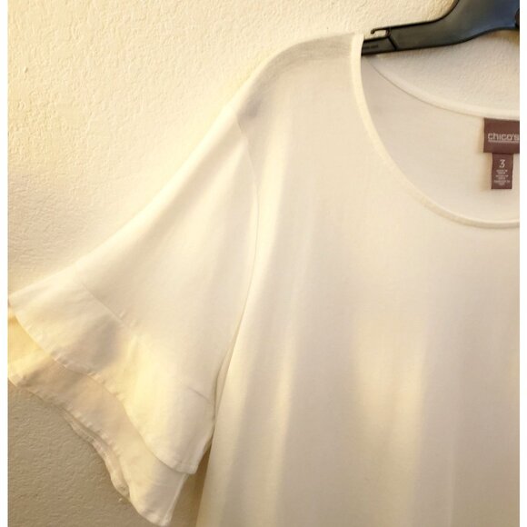 Chico's Cotton Modal Blend White Pullover Ruffle SleeveTunic Top Size L EUC - Picture 3 of 8